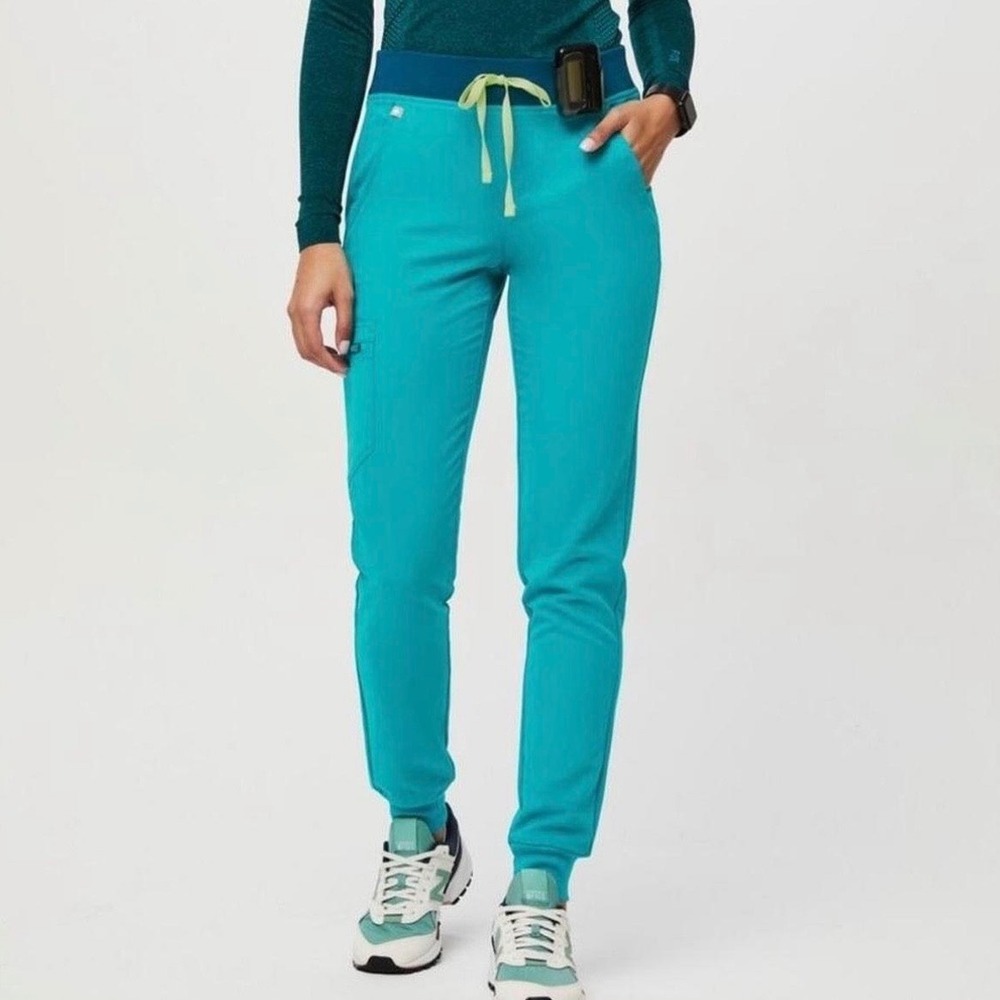 FIGS Zamora Jogger Scrub Pants Teal Yoga Waistband Women's Medium Petite